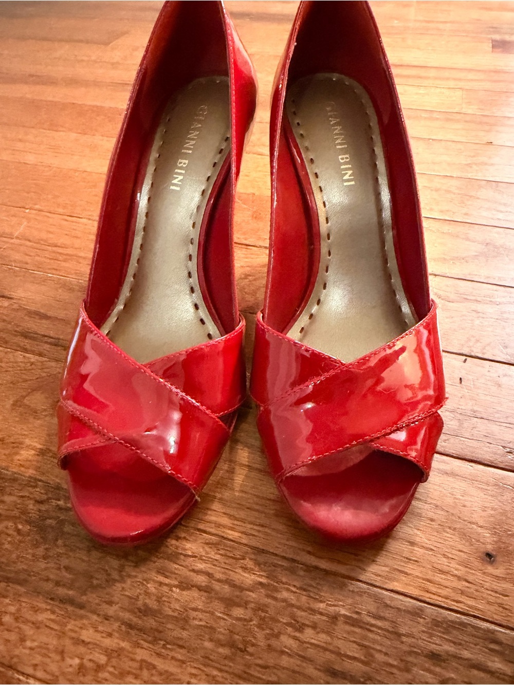 Gianni Bini Glossy Red Patent Peep-Toe Heels